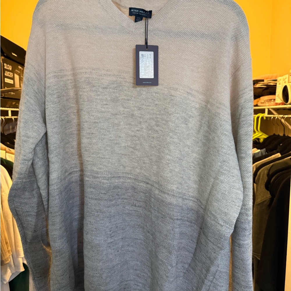 Peter Millar Men's Cream and Gray V-Neck Sweater